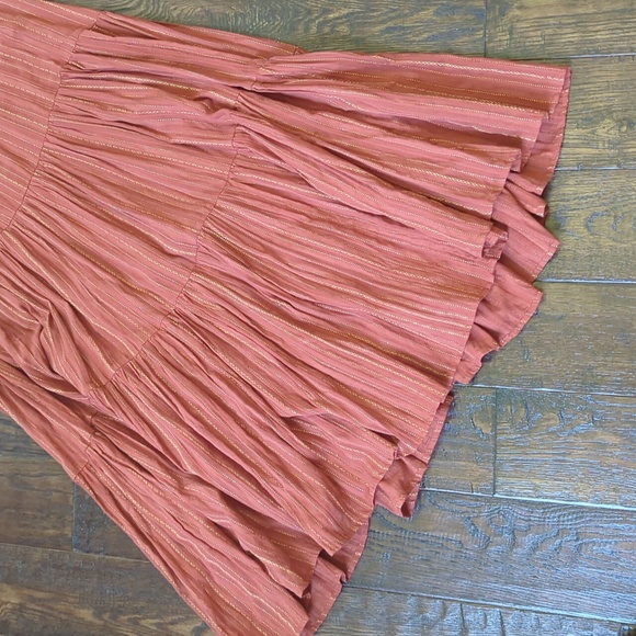 ANTHRO I NWOT Rust Terra Cotta Gauze Tiered Halter Maxi Dress by Frye, L - Picture 7 of 15